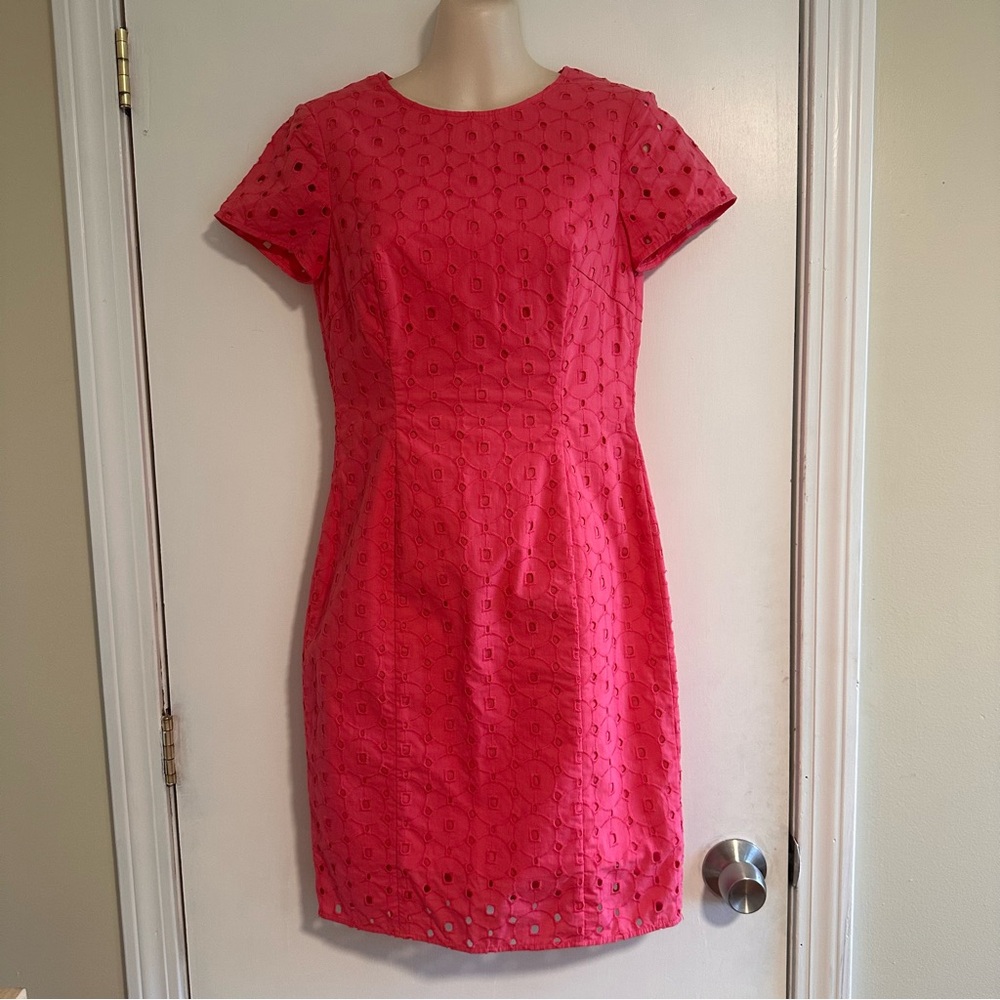 NWOT Pink BROOKS BROTHERS Eyelet Cap Sleeved Midi Dress Size 0 Petite